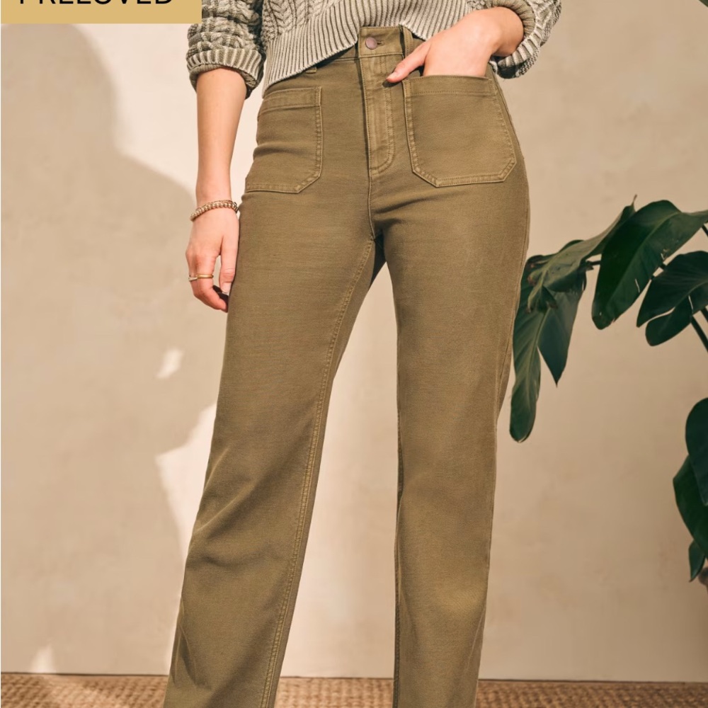Faherty Stretch Terry Patch Pocket Pant NWT wide legged olive pants
